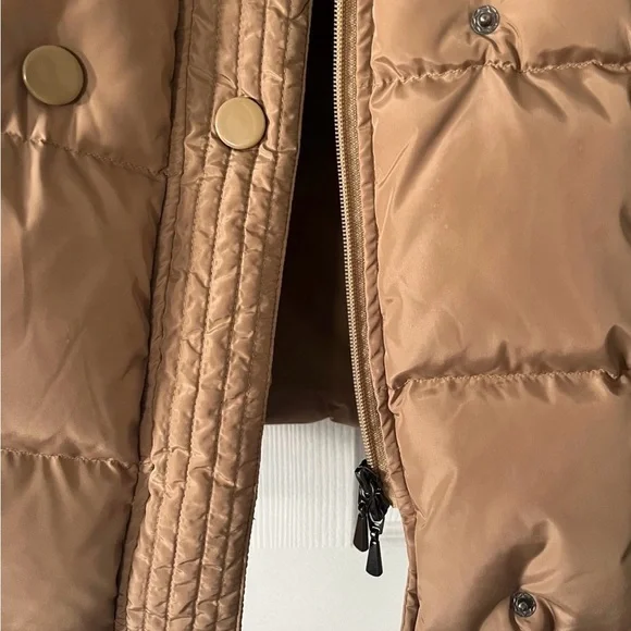 Women's Tan Puffer winter Coat with natural Fur Collar S/M - Picture 7 of 8